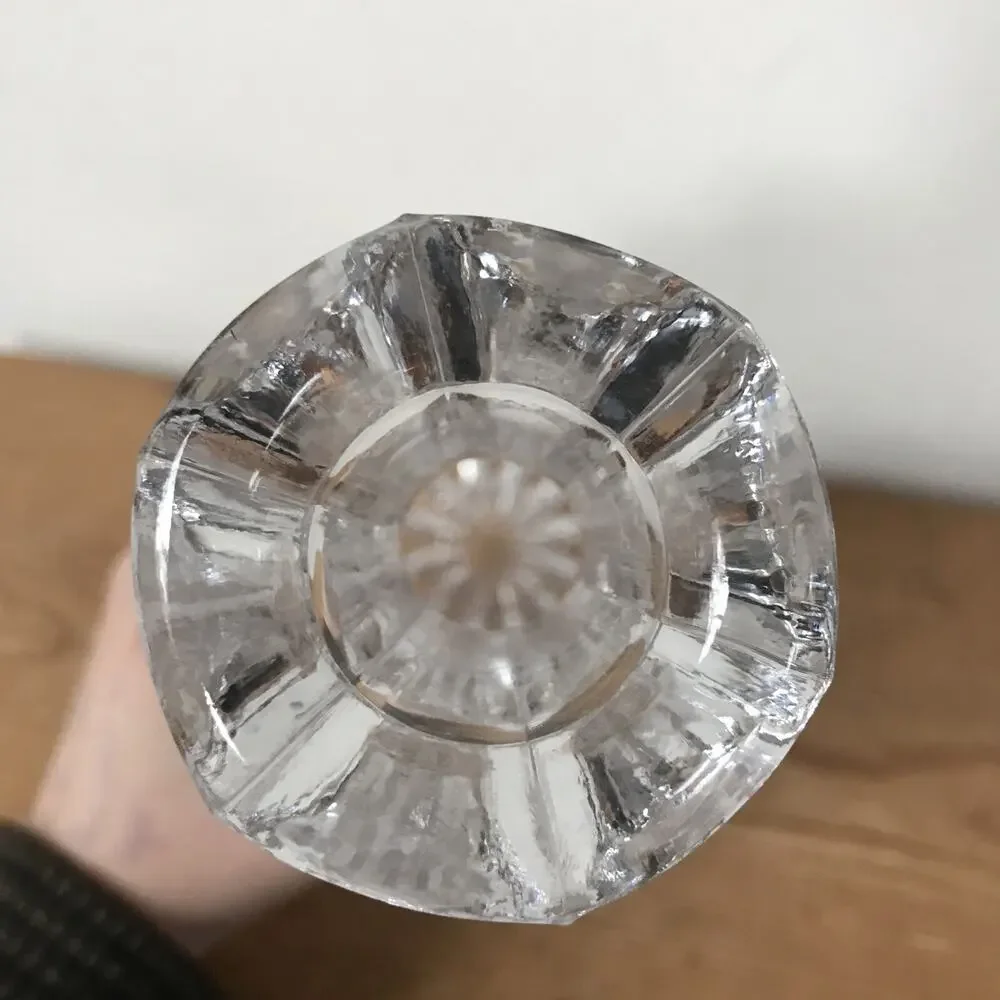 Vintage Bohemian Crystal Quilted Cut Glass Liquor Wine Decanter Bottle w Stopper